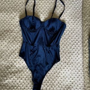 Fleur Du Mal Blue Velvet Bodysuit
